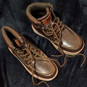 Brown Leather Ankle Boots with Moccasin Stitching